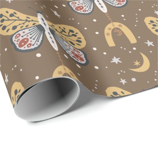 Boho Brown Moth Cadeaupapier (Rol Hoek)