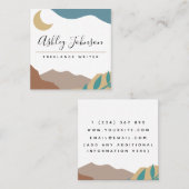 Boho Brown Mountains Moon Pastel Bohemian Abstract Vierkante Visitekaartje (Voorkant / Achterkant)