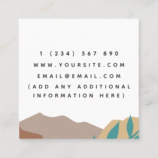 Boho Brown Mountains Moon Pastel Bohemian Abstract Vierkante Visitekaartje (Achterkant)