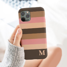 Boho Brown Neutral Stripes Monogram Trendy Initiaa Case-Mate iPhone Case