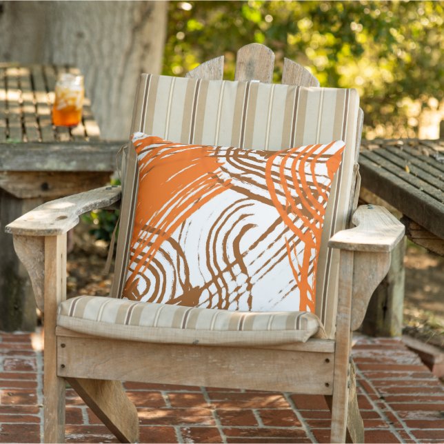 Boho Brown, Oranje abstract design Buitenkussen (Stoel)