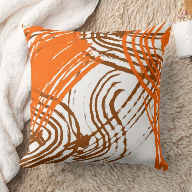 Boho Brown, Oranje abstract design Kussen (Deken)