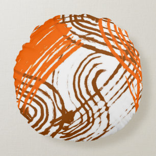 Boho Brown, Oranje abstract design Rond Kussen