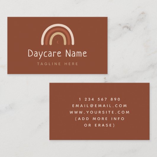 Boho Brown Rainbow Moon Stars Childcare Daycare Visitekaartje (Voorkant / Achterkant)