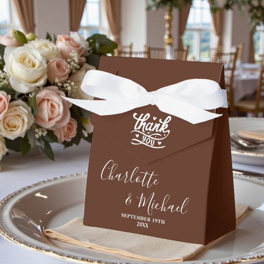Boho Brown Script Minimalist Wedding Bedankdoosjes