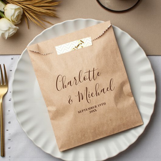 Boho Brown Script Minimalist Wedding Bedankzakje