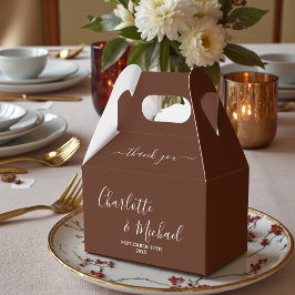 Boho Brown Script Minimalistische Trouw Dankjeweld Bedankdoosjes