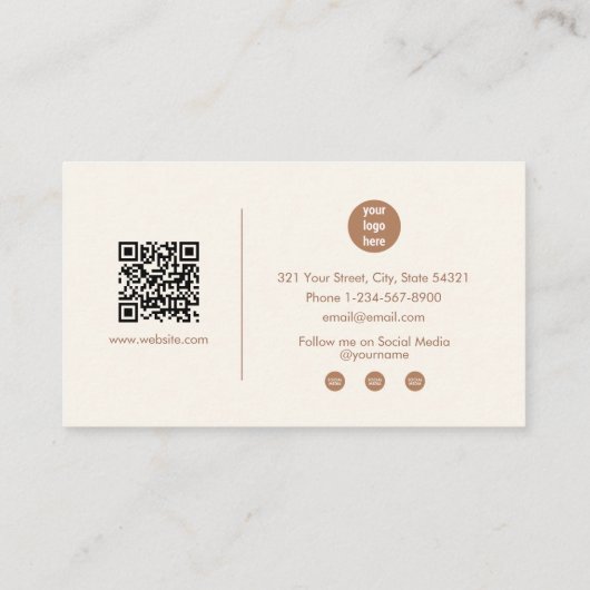 Boho Brown Signature Script Professioneel QR-code Visitekaartje (Achterkant)