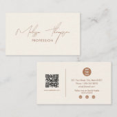 Boho Brown Signature Script Professioneel QR-code Visitekaartje (Voorkant / Achterkant)