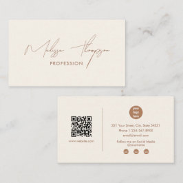 Boho Brown Signature Script Professioneel QR-code  Visitekaartje