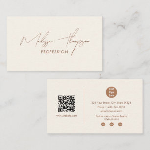 Boho Brown Signature Script Professioneel QR-code Visitekaartje