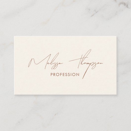 Boho Brown Signature Script Professioneel QR-code Visitekaartje (Voorkant)