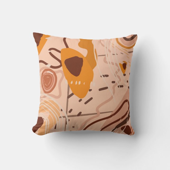 Boho Brown Tan Beige Oranje Abstracte Kunst Kussen (Voorkant)