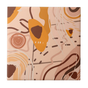Boho Brown Tan Beige Oranje Abstracte Kunst Tegeltje
