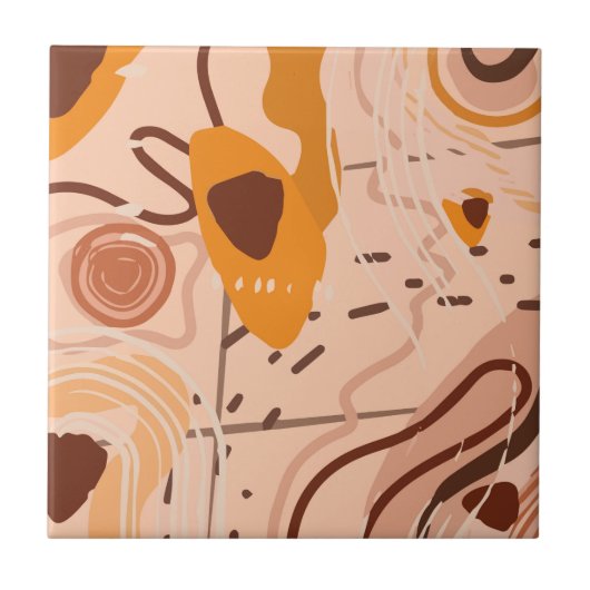 Boho Brown Tan Beige Oranje Abstracte Kunst Tegeltje (Voorkant)