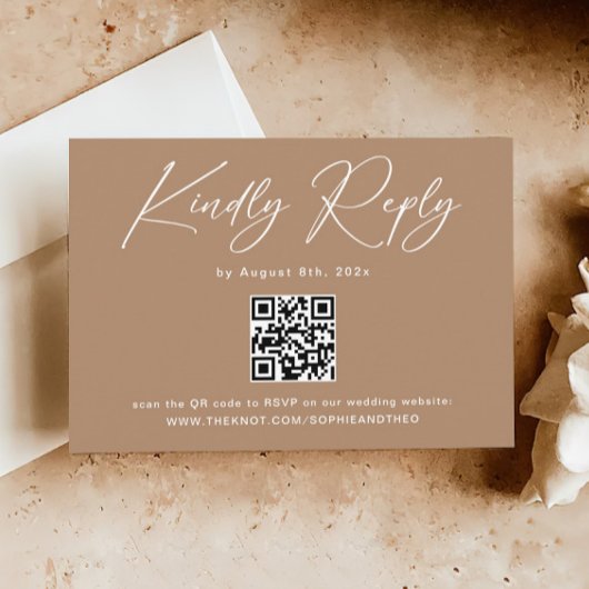 Boho Brown Taupe Bruiloft RSVP QR Code Informatiekaartje