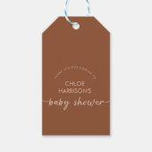 Boho Brown Terracotta Beige Script Baby shower Cadeaulabel (Voorkant)