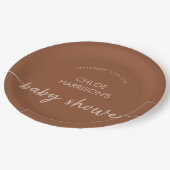 Boho Brown Terracotta Beige Script Baby shower Papieren Bordje (Gekanteld)