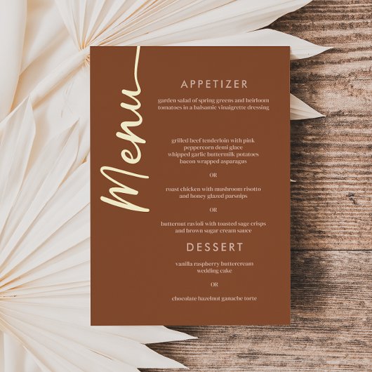 Boho Brown Terracotta Goudfolie Script Menu Kaart