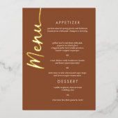 Boho Brown Terracotta Goudfolie Script Menu Kaart (Voorkant)
