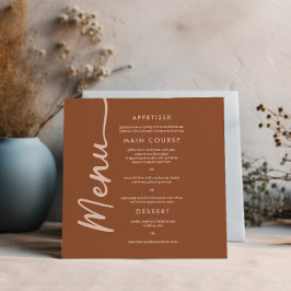 Boho Brown Terracotta Trendy Bruiloft Menu Kaart
