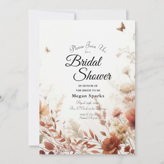 Boho Browns met Vlinders Bruiloftsborrel Uitnodigi Kaart (Voorkant)