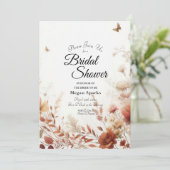 Boho Browns met Vlinders Bruiloftsborrel Uitnodigi Kaart (Staand voorkant)