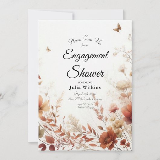 Boho Browns with Butterflies Engagement Shower Kaart (Voorkant)