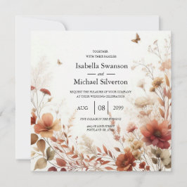 Boho Browns with Butterflies Floral Wedding Kaart