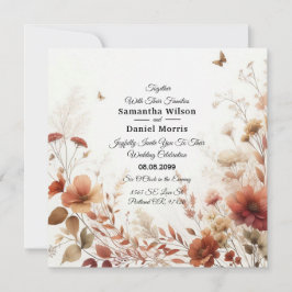 Boho Browns with Butterflies Floral Wedding Kaart