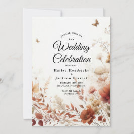 Boho Browns with Butterflies Floral Wedding Kaart