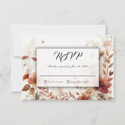 Boho Browns with Butterflies Floral Wedding RSVP Kaartje (Voorkant)
