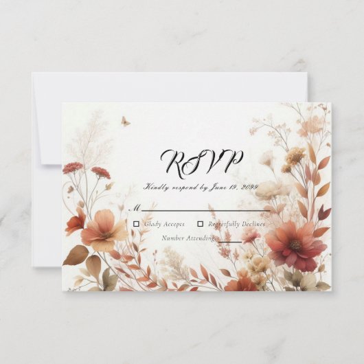 Boho Browns with Butterflies Floral Wedding RSVP Kaartje (Voorkant)