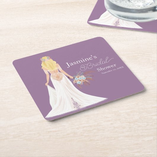 Boho Bruid Met Blond Haar En Bloemen Kartonnen Onderzetters (Schuin)