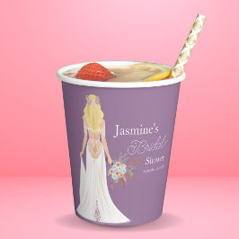 Boho Bruid Met Blond Haar En Bloemen Papieren Bekers