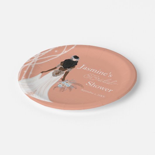 Boho-bruid met parels en bloemen Bruidsdouche Papieren Bordje (Gekanteld)