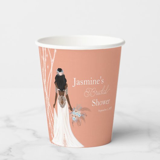 Boho Bruid Met Parels En Bloemen Bruidsfeest Papieren Bekers (Achterkant)