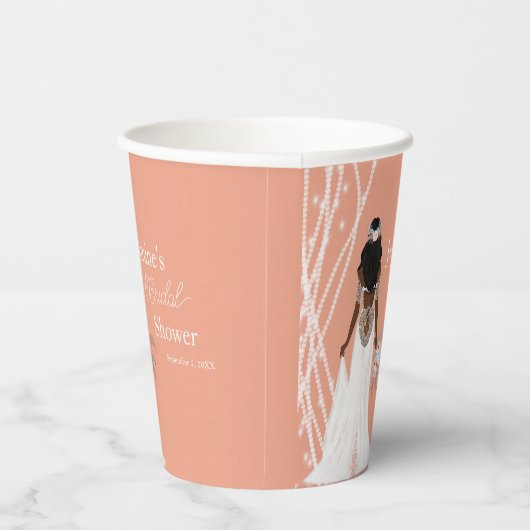 Boho Bruid Met Parels En Bloemen Bruidsfeest Papieren Bekers (Rechts)