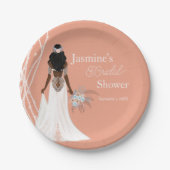 Boho Bruid Met Parels En Bloemen Bruidsjurk Papieren Bordje (Voorkant)
