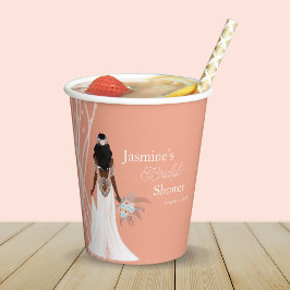 Boho Bruid Met Parels En Bloemen Bruiloft Feest Papieren Bekers