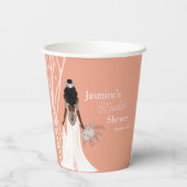 Boho Bruid Met Parels En Bloemen Bruiloft Feest Papieren Bekers (Achterkant)