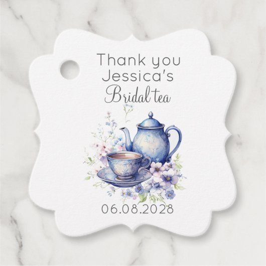 Boho Bruids Thee Blauw Bloemen  Vrijgezellenfeest Bedankjes Labels (Voorkant)