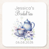 Boho Bruids Thee Blauw Bloemen Vrijgezellenfeest Kartonnen Onderzetters (Voorkant)