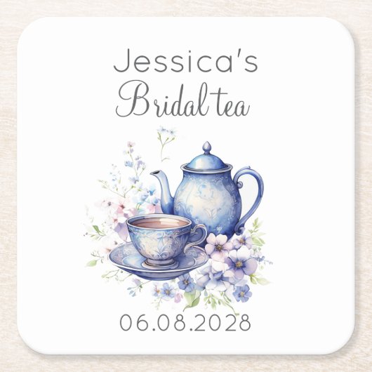 Boho Bruids Thee Blauw Bloemen  Vrijgezellenfeest Kartonnen Onderzetters (Voorkant)