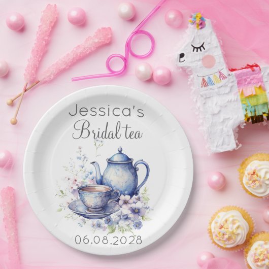 Boho Bruids Thee Blauw Bloemen  Vrijgezellenfeest Papieren Bordje (Feest)