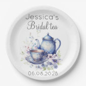 Boho Bruids Thee Blauw Bloemen  Vrijgezellenfeest Papieren Bordje (Voorkant)