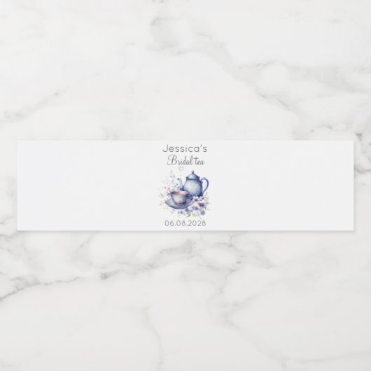 Boho Bruids Thee Blauw Bloemen  Vrijgezellenfeest Waterfles Etiket (Enkel label)