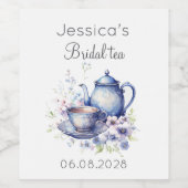 Boho Bruids Thee Blauw Bloemen  Vrijgezellenfeest Wijn Etiket (Enkel label)