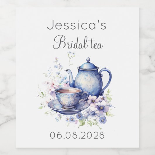 Boho Bruids Thee Blauw Bloemen  Vrijgezellenfeest Wijn Etiket (Enkel label)