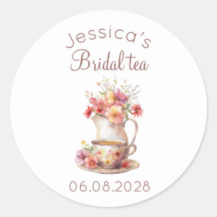 Boho Bruids-Thee Bloemige Vintage Bruidsuitnodigin Ronde Sticker